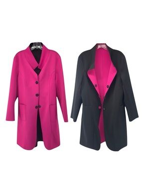 Reversible Black Fuchsia Scuba Coat Jacket Waterproof Minimalist Longline